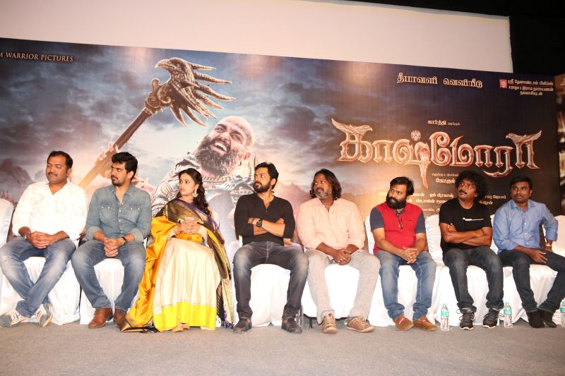 Karthi, Sri Divya, Director Gokul, Cinematographer Om Prakash at Kashmora Audio Launch
