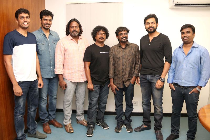 Karthi, Sri Divya, Director Gokul, Cinematographer Om Prakash at Kashmora Audio Launch