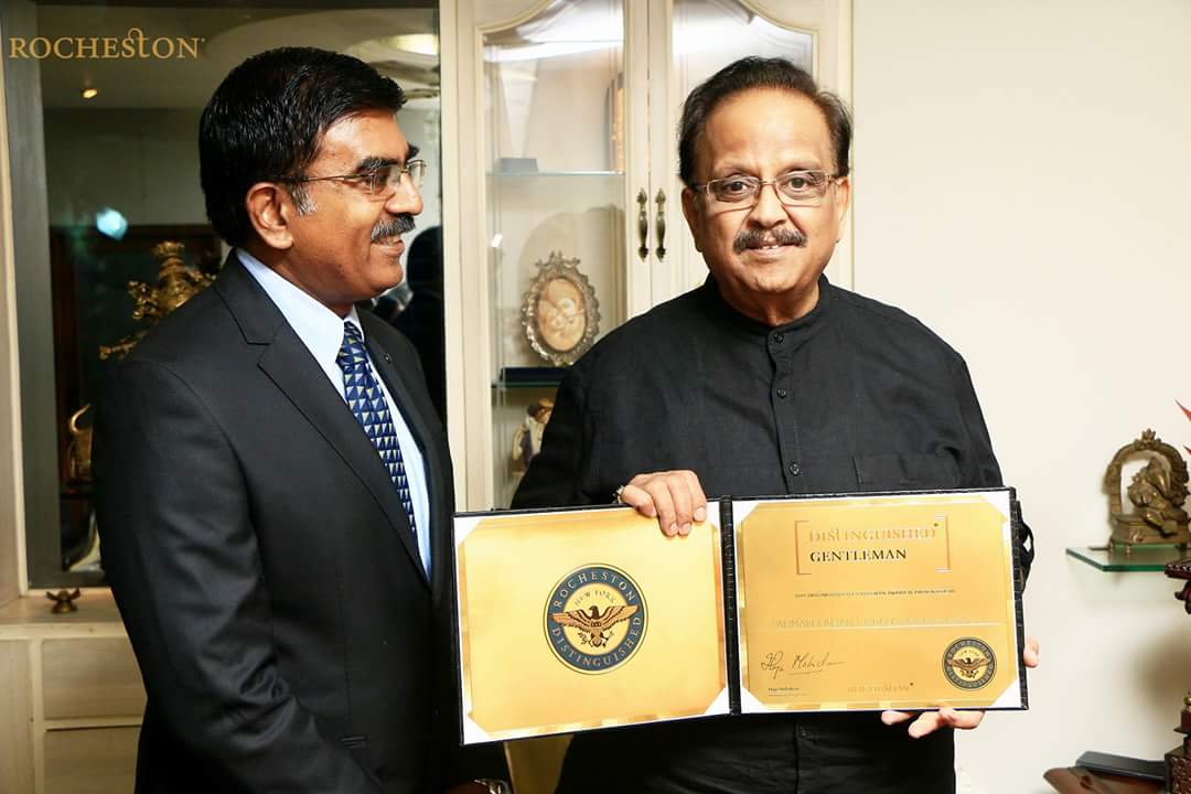 Rocheston Accreditation Institute, New York has presented the glorious Atlas Trophy to legendary singer S.P Balasubramanyam