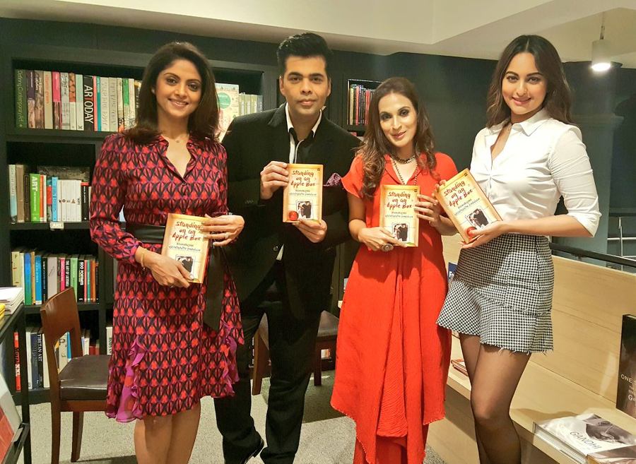 Nadhiya, Karan Johar, Sonakshi Sinha at the Aishwarya R. Dhanush's Standing On An Apple Box book launch