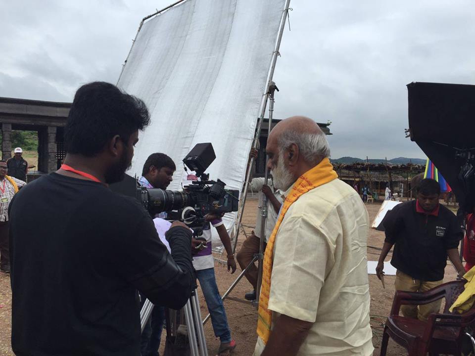 Director K. Raghavendra Rao on the sets of Om Namo Venkatesaya