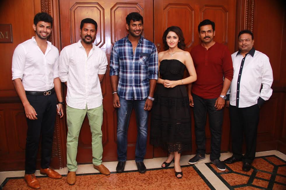 Karuppu Raja Vella Raja Movie Launch Stills | Karthi, Vishal, Sayesha Saigal, Director Prabhu Deva, Producer K Ganesh, Varun
