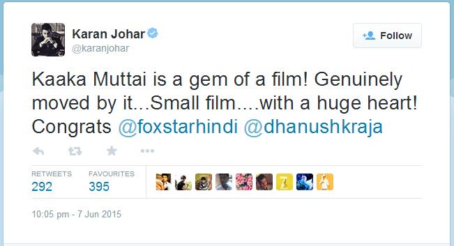 ‘Kaaka Muttai is a gem of a film’, says Karan Johar