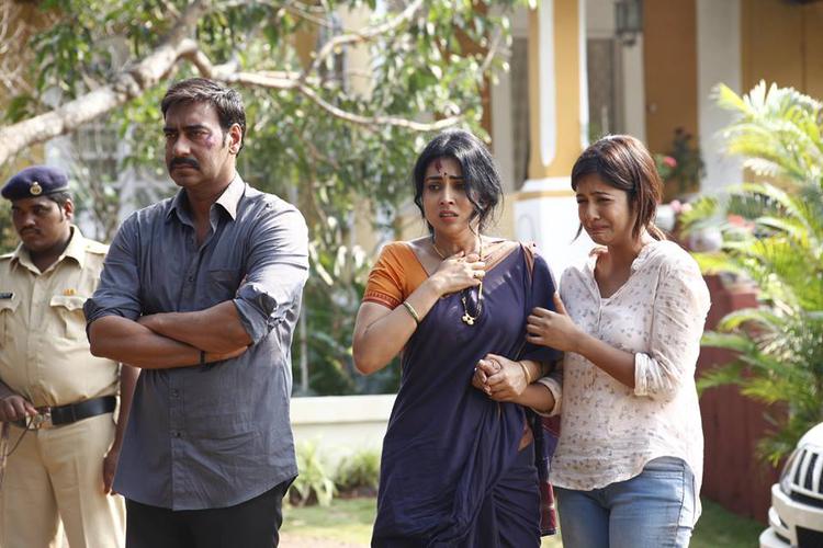 Ajay Devgn, Shriya Saran And Ishita Dutta Still From Drishyam Movie