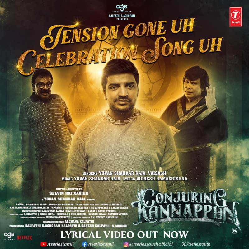 The makers of the upcoming Tamil film Conjuring Kannappan, starring Sathish in the lead role, have unveiled a new song titled "Tension Gone Uh Celebration".